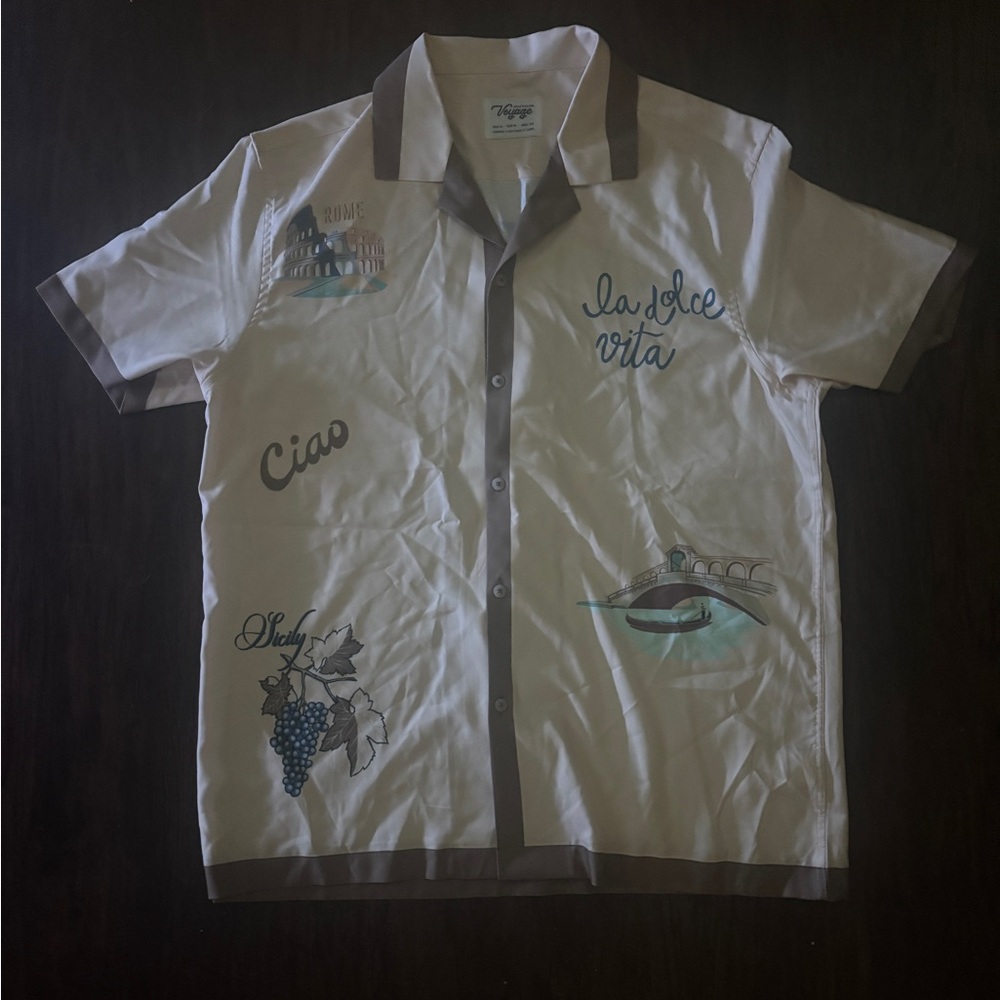 Vogue Casual White and Gray Button Down Shirt